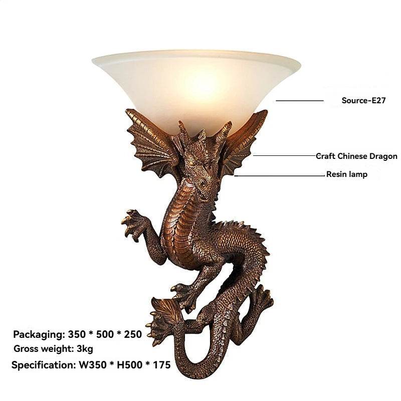 Mythic Dragon LED Wall Sconce Medieval Nordic Resin Torch Light for Gothic & Fantasy Decor - Le Joyau Store - decorative,dining,resin - Neutral light 4500K / Gold lamp body