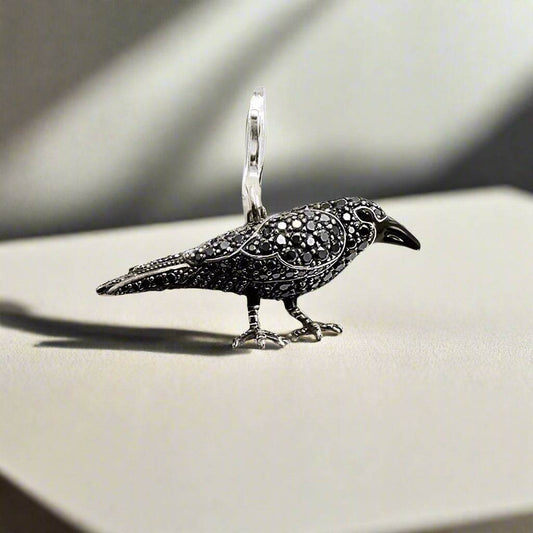 925 Sterling Silver & Zircon Black Raven Pendant Charm - Le Joyau Store - Jewelry,Necklaces - 