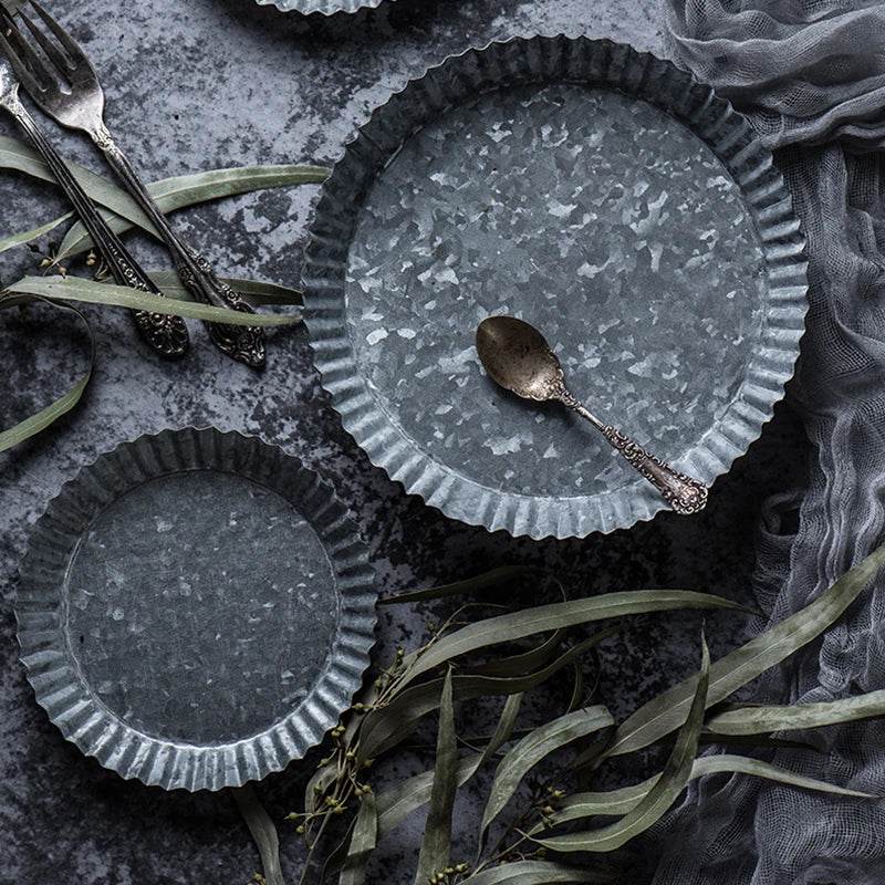 Vintage Retro Iron Fluted Round Photography Prop Food Serving Display Tray - Le Joyau Store - handmade,home,iron tray,round,vintage - S - 14.3cm