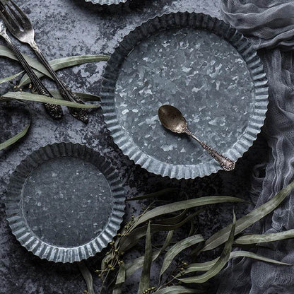 Vintage Retro Iron Fluted Round Photography Prop Food Serving Display Tray - Le Joyau Store - handmade,home,iron tray,round,vintage - S - 14.3cm