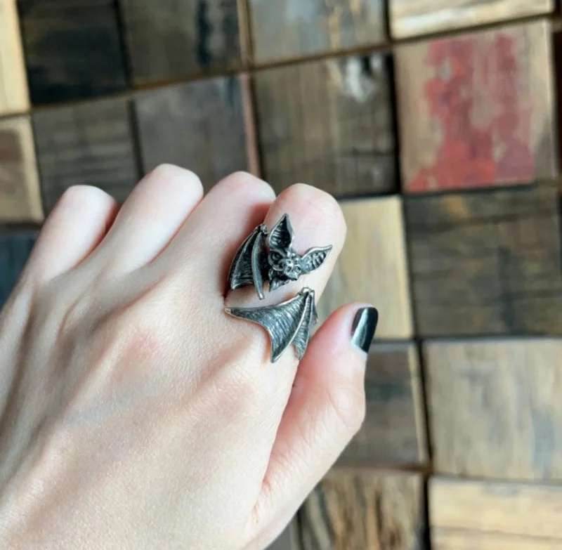 925 Sterling Silver Antique Gothic Bat Open Ring - Le Joyau Store - Adjustable,Punk,Silver,Sterling,Unique - Resizable