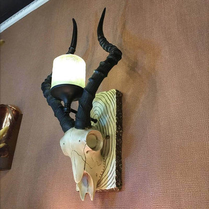 Industrial Gothic Replica Sheep Head Skull Wall Lamp with Wooden Headboard - Le Joyau Store - Creative,LED,Resin,Retro,Sheep Head - 110V