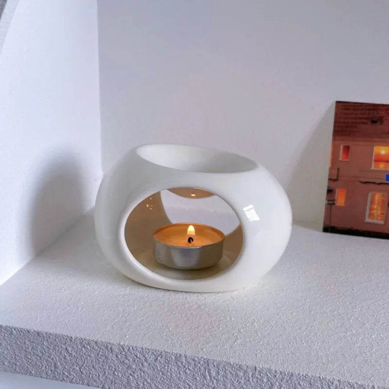 Modern Ceramic Oval Candle Heating Essential Oil Diffuser Holder - Le Joyau Store - aroma,black,ceramic,essential oil,spa - Black