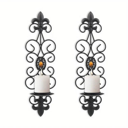 Vintage Baroque Black Diamond Encrusted Wall Candle Holder Sconce - Le Joyau Store - black,diamond,gift,iron,retro - 1pc Black