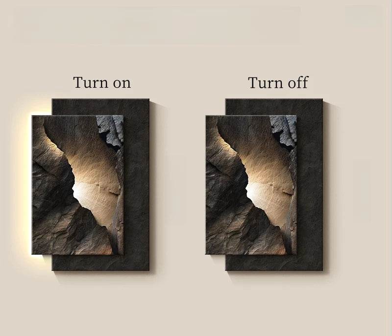 Modern Luxury Rustic Black Volcanic Stone Effect LED Crystal Wall Lamp Artwork - Le Joyau Store - Crystal,Decor,LED,Mural,Porcelain - W54 X H80cm / A / NON dimm warm light