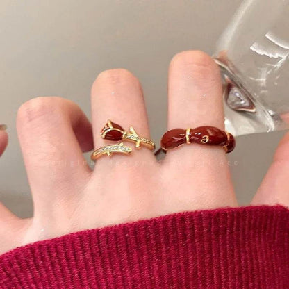 Vintage Red Crystal Baroque Victorian Goth Gold Adjustable Women's Ring - Le Joyau Store - Gothic,Open Ring,Punk,Red Crystal - 991044 1PC