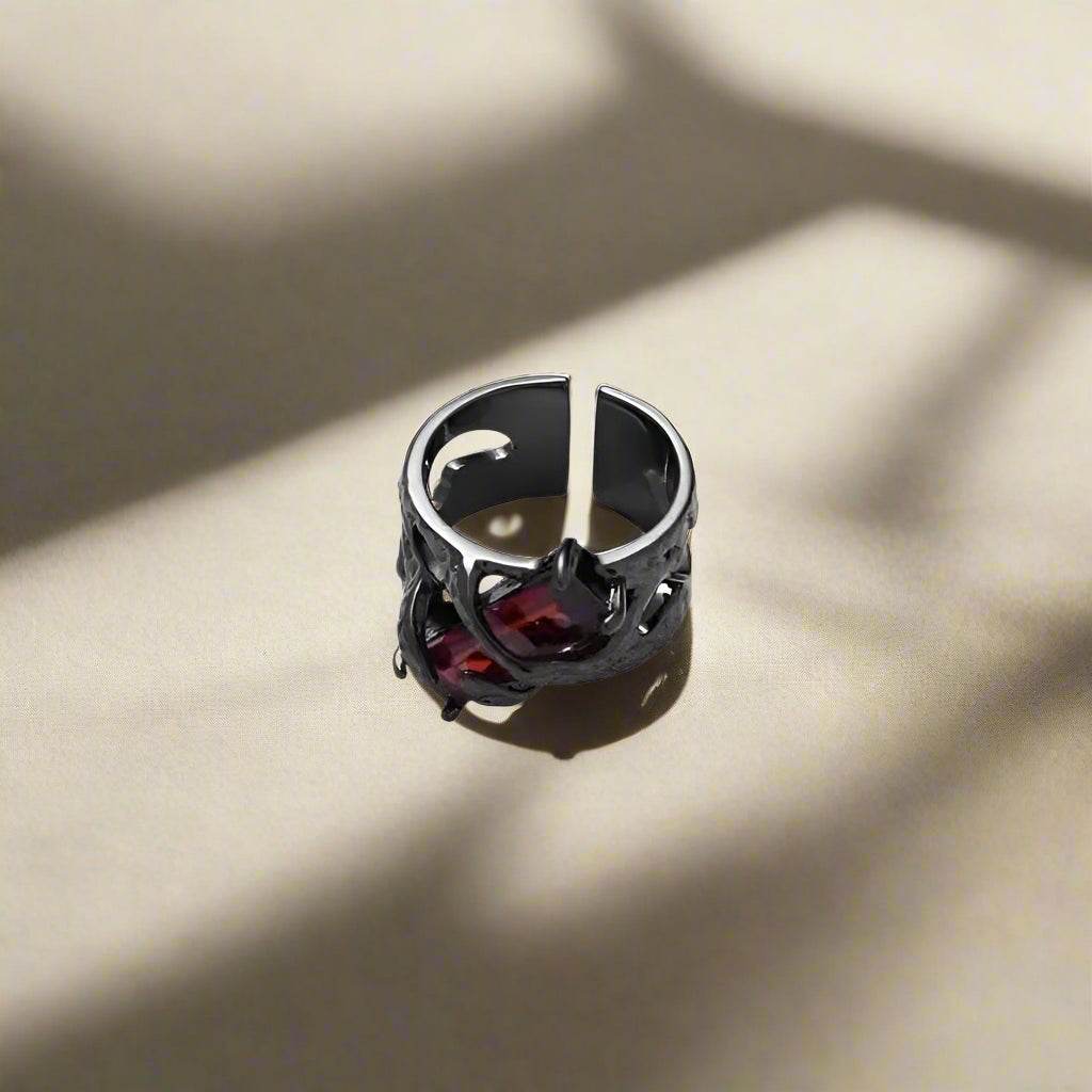Vintage Red Crystal Baroque Victorian Goth Gold Adjustable Women's Ring - Le Joyau Store - Gothic,Open Ring,Punk,Red Crystal - 991044 1PC