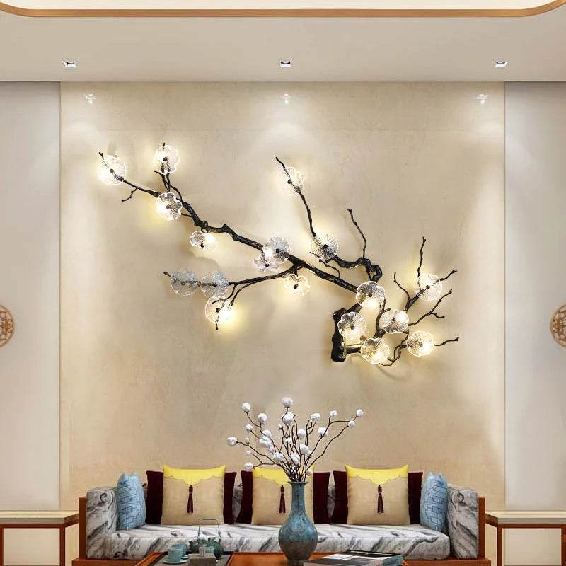 Floral Gothic Tree Branch Wall Lamp Black & Copper Decorative Light for Dark Elegant Interiors - Le Joyau Store - copper,crystal,G4 light,luxury,mural - Dia95xH135cm / Warm White (2700-3500K)