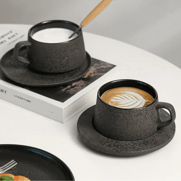 Vintage Rustic Stone Effect Ceramic Teacup & Saucer Set - Le Joyau Store - Ceramic,Coffee,Elegant,Japanese,Vintage - A