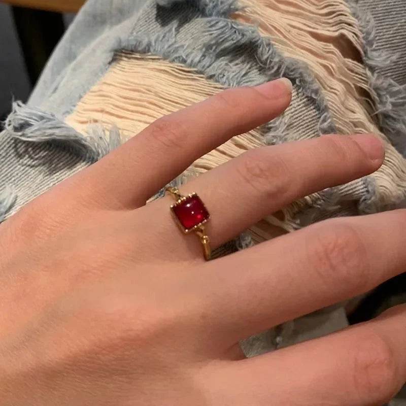 Vintage Red Crystal Baroque Victorian Goth Gold Adjustable Women's Ring - Le Joyau Store - Gothic,Open Ring,Punk,Red Crystal - 991044 1PC