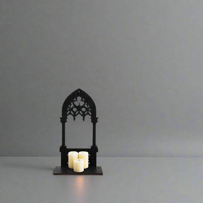 Vintage Gothic Black Medieval Cathedral Arch Wooden Candleholder (2 Pack) - Le Joyau Store - Candle,Decor,Gothic,Vintage,Wooden - 15x6x5.5cm