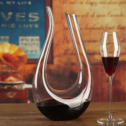 Crystal Wine Decanter & Aerator U-Shaped Lead-Free Glass Carafe for Red Wine, Brandy, or Champagne - Le Joyau Store - 750ml,aerator,crystal,handmade,leadfree - 