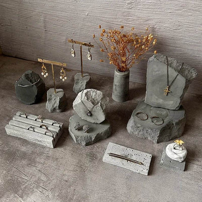 Modern Rustic Gray Cement Stone Effect Jewelry Display Stand for Necklaces & Earrings - Le Joyau Store - bracelet,Cement,Earrings,Gray,Jewelry,Necklaces,ring - DH01-6