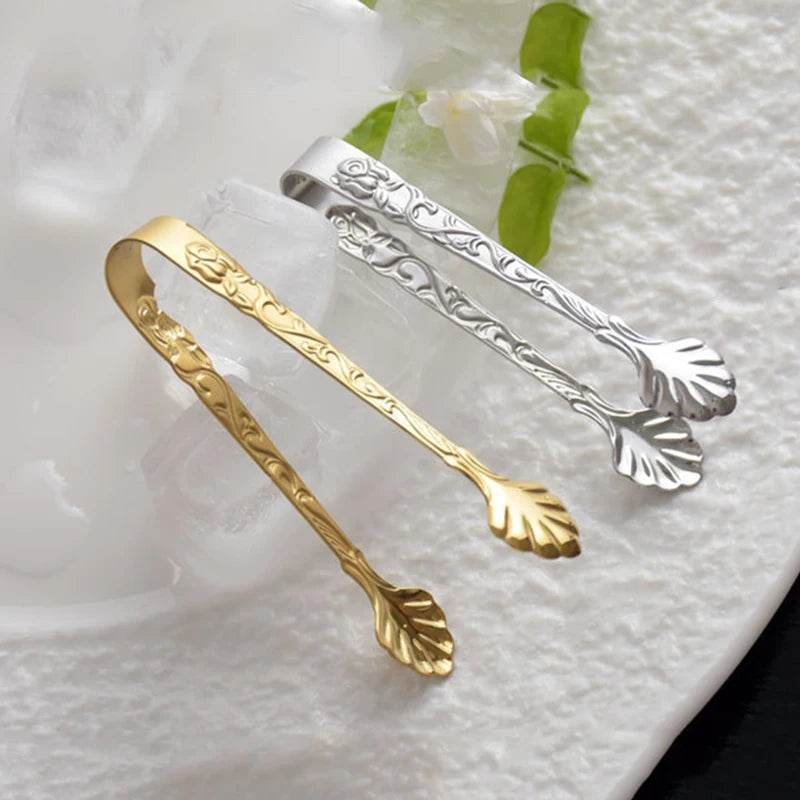 Vintage Antique Stainless Steel Rose Handle Sugar Tongs Set (2pcs) - Le Joyau Store - durable,elegant,lightweight,rose,stainless - 