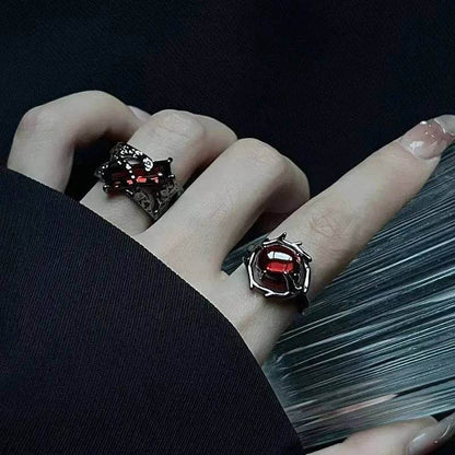 Vintage Red Crystal Baroque Victorian Goth Gold Adjustable Women's Ring - Le Joyau Store - Gothic,Open Ring,Punk,Red Crystal - 991044 1PC