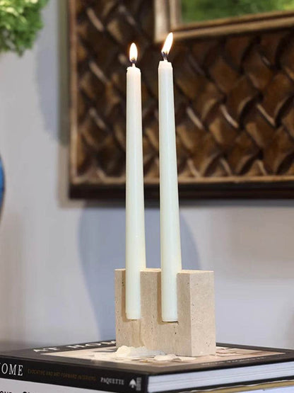 Vintage Rustic Beige Travertine Stone Taper Candle Holder - Le Joyau Store - Beige,Handcrafted,Marble,Minimalism,Vintage - A