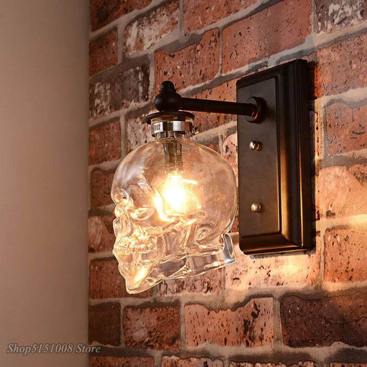 Gothic Glass Skull Wall Sconce Rustic Dark Home Decor Skeleton Light Fixture - Le Joyau Store - Glass,Industrial,Loft,Retro,Skull - 