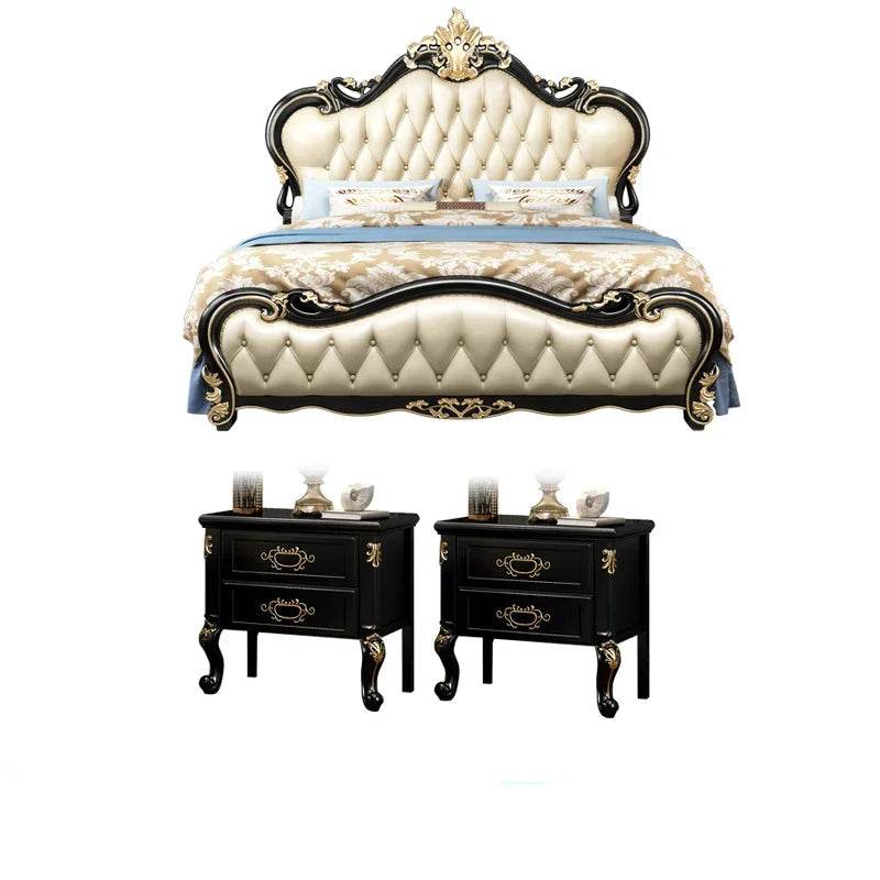 European Princess Queen or King Size Quilted Cream Bedframe with Wooden Headboard - Le Joyau Store - Solid Wood,Villa Style,White Wood - Frame Construction / 1.5x2.0m Bed