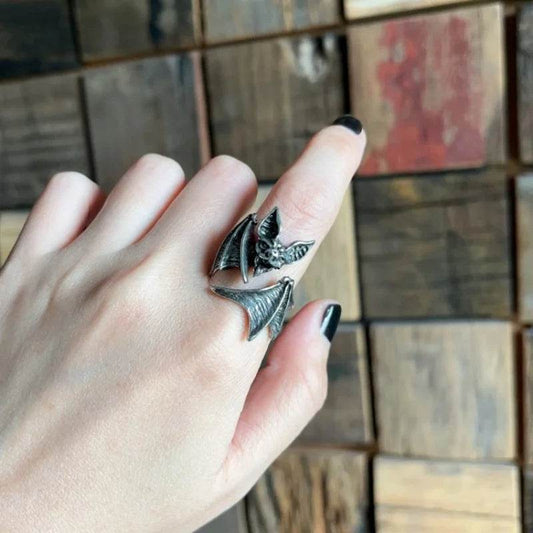 925 Sterling Silver Antique Gothic Bat Open Ring - Le Joyau Store - Adjustable,Punk,Silver,Sterling,Unique - Resizable