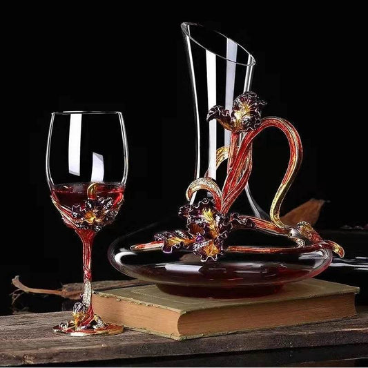 Luxury Floral Colored Gold Enamel Crystal Goblet Wine Glass - Le Joyau Store - crystal,enamel,gifts,luxury,vintage - A / 301-400ml