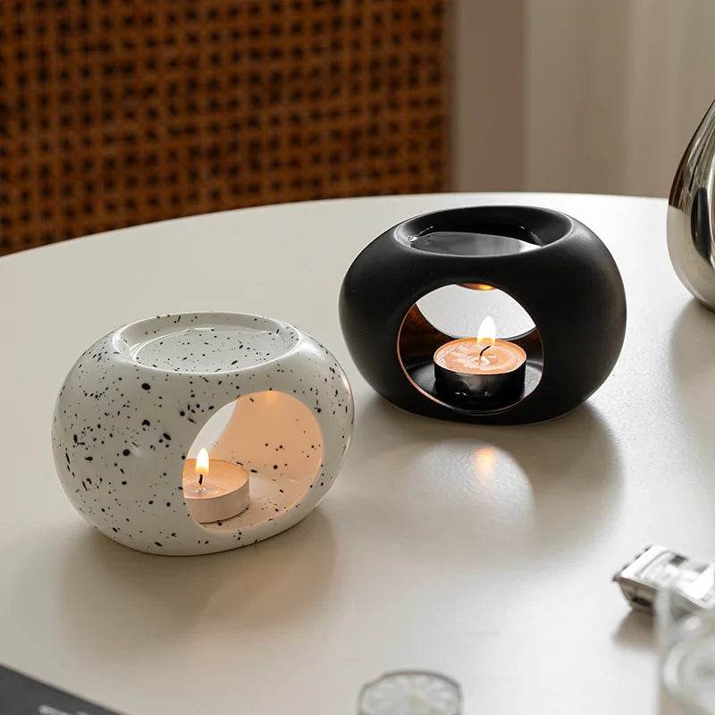 Modern Ceramic Oval Candle Heating Essential Oil Diffuser Holder - Le Joyau Store - aroma,black,ceramic,essential oil,spa - Black