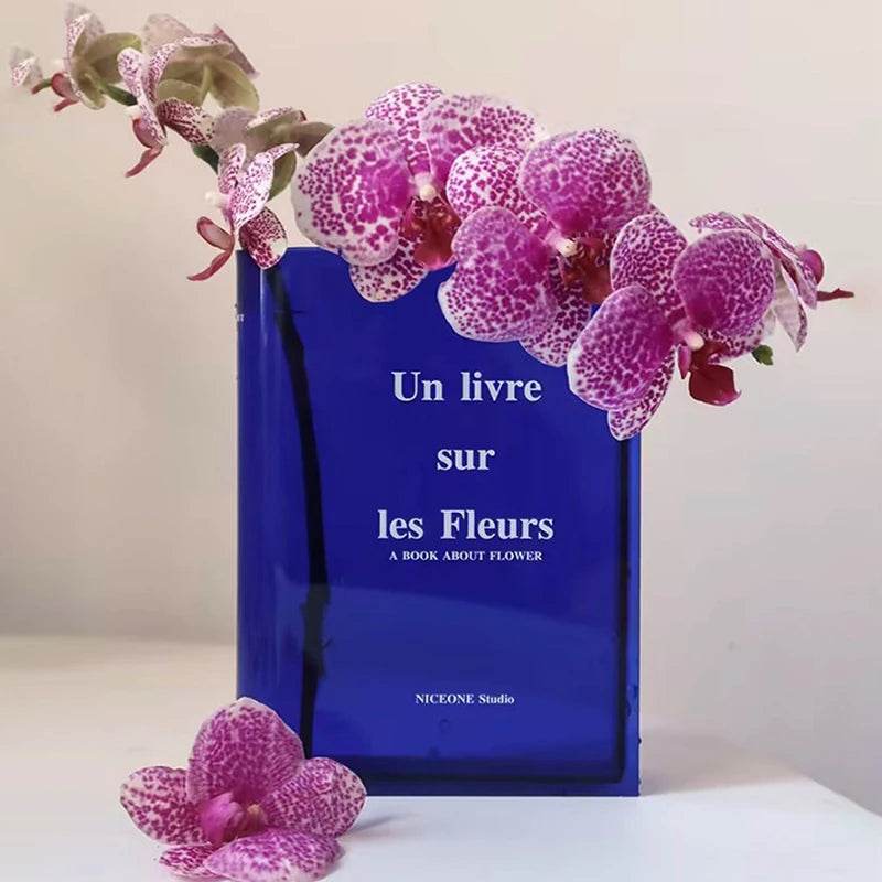 Modern Clear Acrylic Reading Book Flower Decor Vase - Le Joyau Store - acrylic,bookstyle,flowerarr,modern,transparent - Burgundy