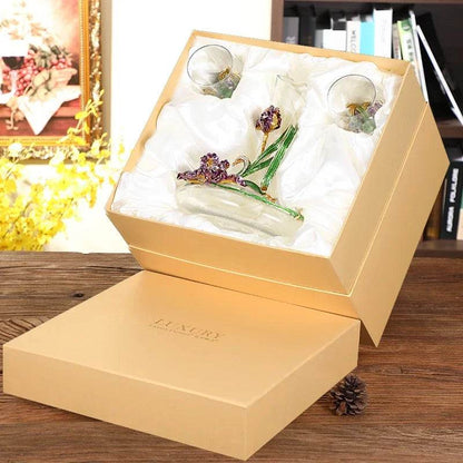 Vintage European Antique Floral Enamel Crystal Wine Decanter or Wine Glasses - Le Joyau Store - crystal,decanter,elegant,gift set,goblets - 1 Glass