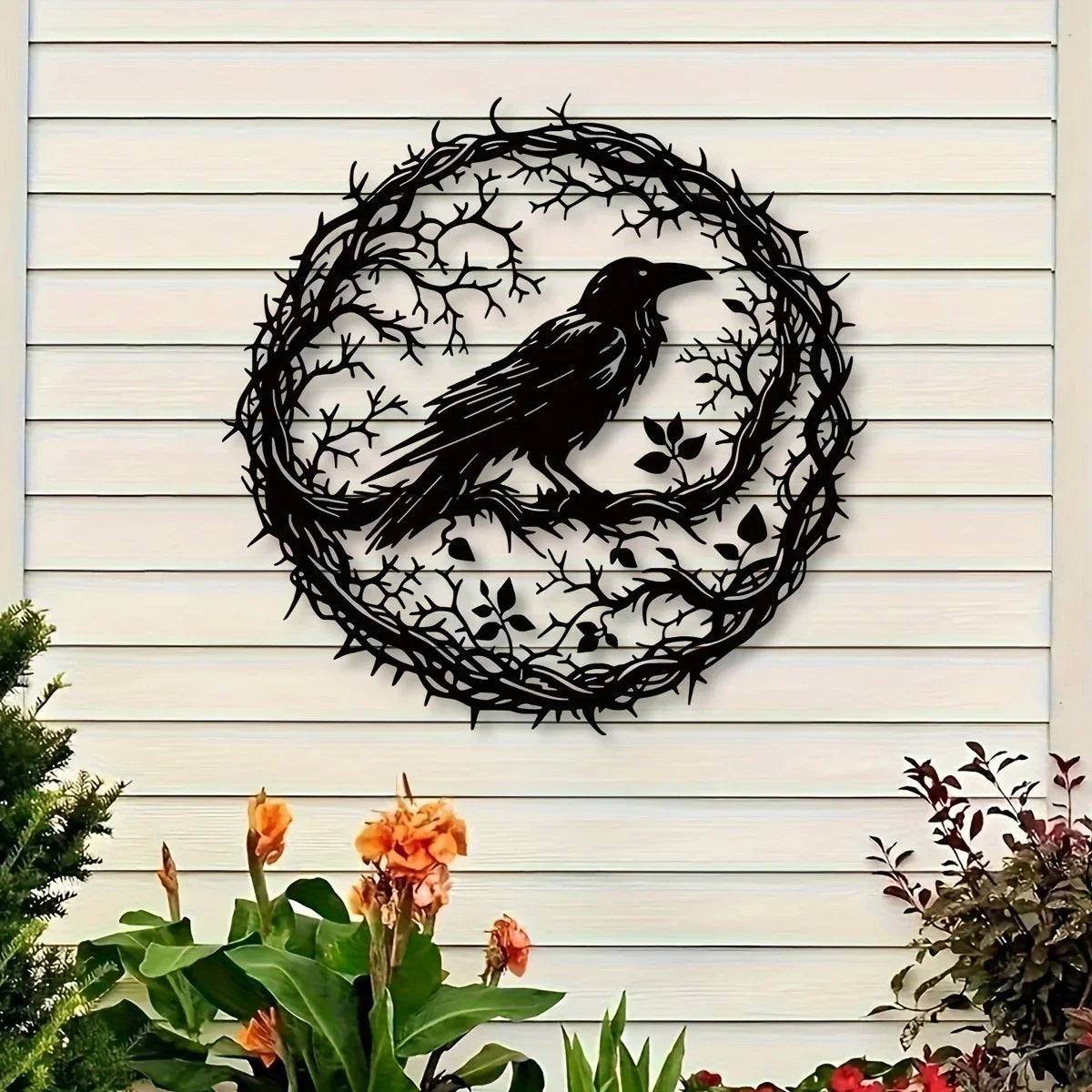 Gothic Raven & Tree Branch Metal Wall Art Dark Forest Silhouette Decor - Le Joyau Store - Branch,Gothic,Metal,Raven,Sign - 