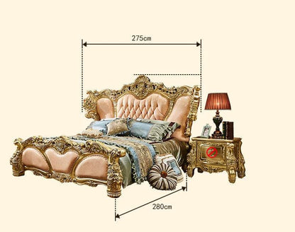 Royal European King Size Light Pink Leather Bed with Gold Engraved Gilded Filigree Headboard - Le Joyau Store - Headboard,Leather,Luxury,Queen,Trendy - 1.8x2m King Bed