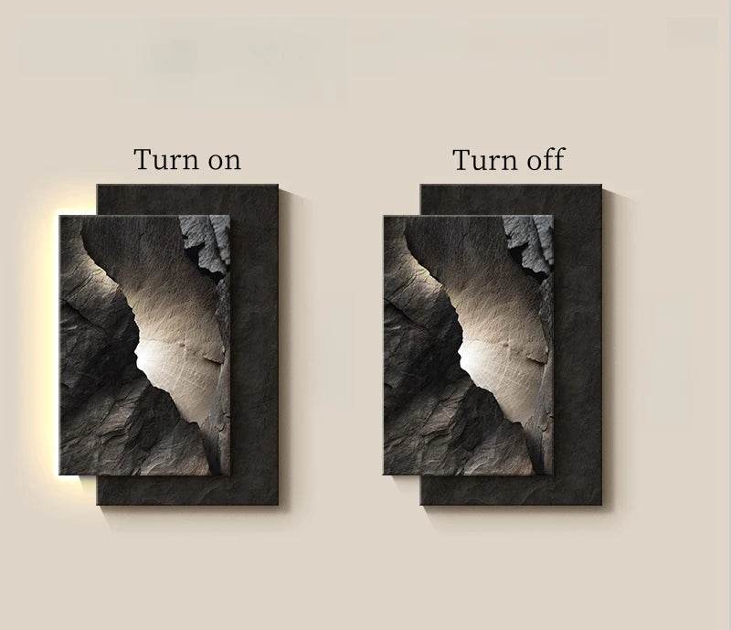 Modern Luxury Rustic Black Volcanic Stone Effect LED Crystal Wall Lamp Artwork - Le Joyau Store - Crystal,Decor,LED,Mural,Porcelain - W54 X H80cm / A / NON dimm warm light