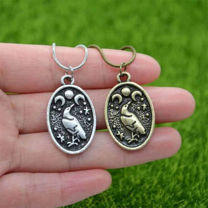 Antique Odin Raven Triple Moon Goddess Nordic Viking Gothic Witches Pendant Necklace - Le Joyau Store - Antique,Odin,Pagan,Triple Moon,Witchcraft - Rope Chain Bronze