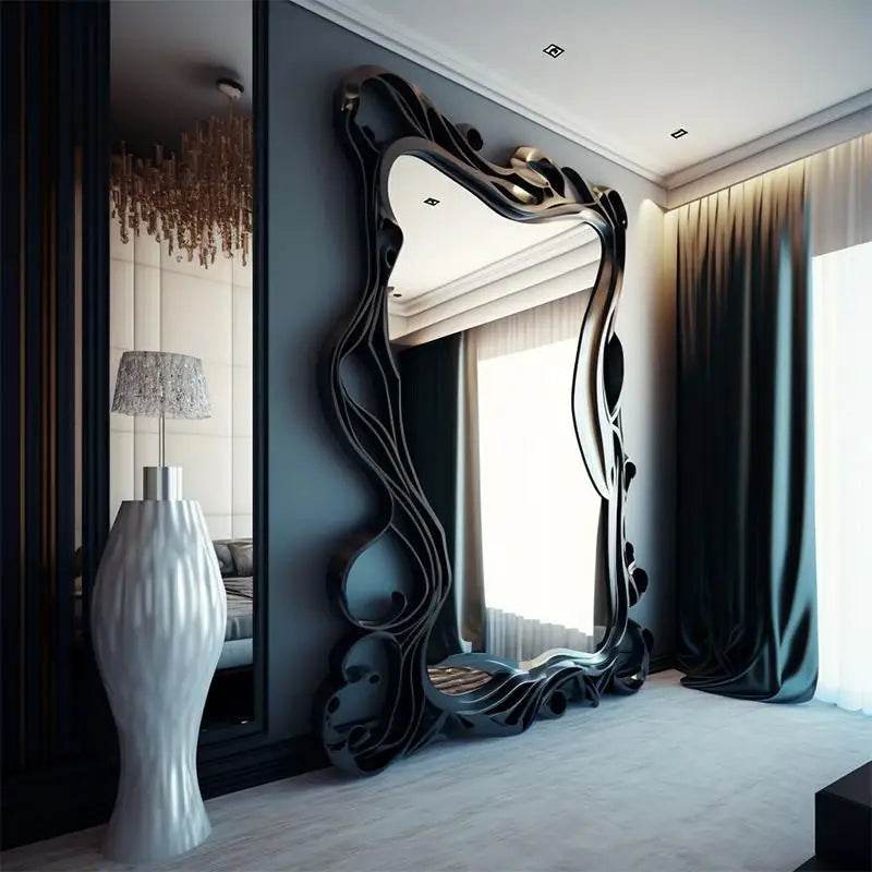 Luxury Gothic Black Swirl Full Body Wall Mirror Abstract Designer Statement Decor Mirror - Le Joyau Store - bedroom,designer,full body,standing - 80x180cm