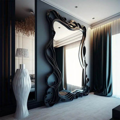 Luxury Gothic Black Swirl Full Body Wall Mirror Abstract Designer Statement Decor Mirror - Le Joyau Store - bedroom,designer,full body,standing - 80x180cm