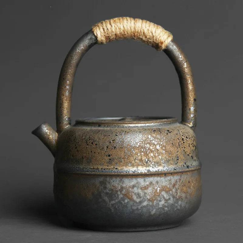 Rustic Vintage Wrought Iron Effect Retro Stoneware Teapot (460ml) - Le Joyau Store - Artisan,Glaze,Stoneware,Unique - Gray