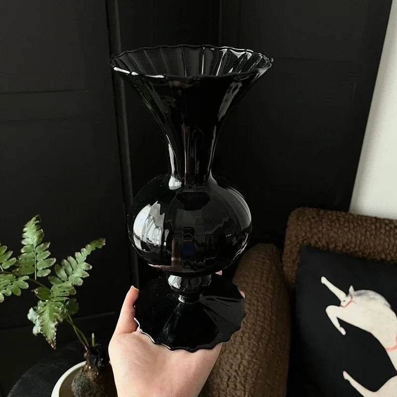 Gothic Black Borosilicate Glass Vase Handcrafted Medieval-Style Centerpiece - Le Joyau Store - black glass,elegant,handcrafted,premium,unique - 