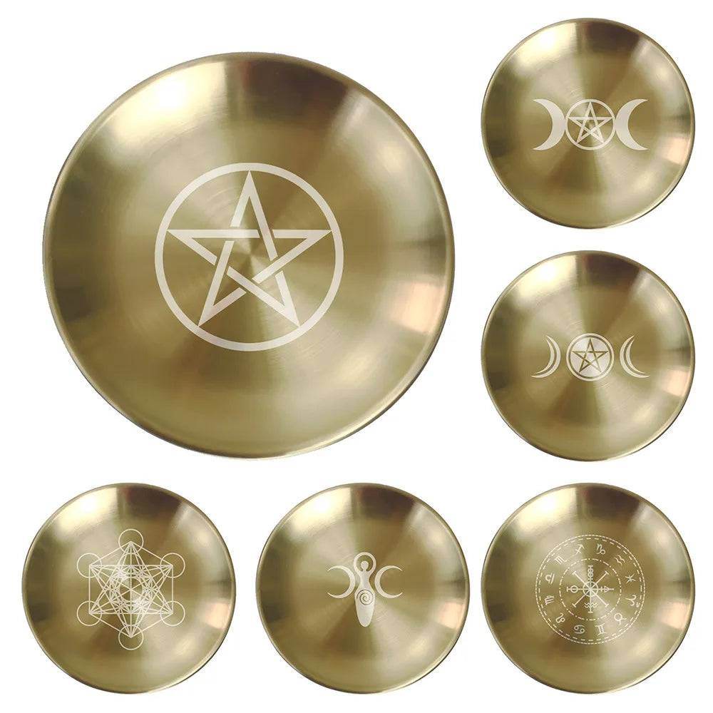 Mystic Pentacle Brass Altar Tray Wiccan Ritual Plate for Crystals, Candles & Smudging - Le Joyau Store - Brass Finish,Meditation,Pentagram,Rituals - A