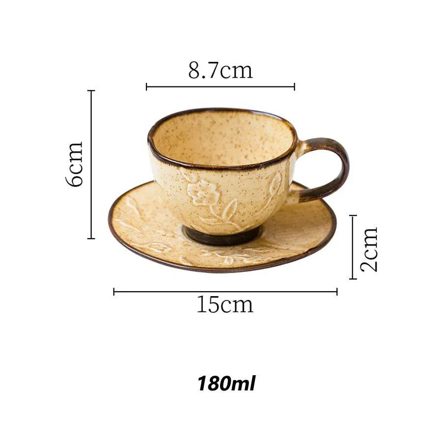 Vintage Victorian Two Toned Brown Ceramic Coffee Teacup Set with Saucer - Le Joyau Store - Ceramic,Coffee,Elegant,Portable - Cream