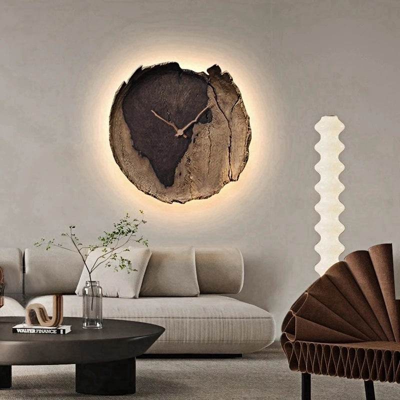 Rustic Wood Grain LED Wall Clock Light Vintage Nordic Decor - Le Joyau Store - decor,LED light,modern,wall lamp,wood grain - Dia 30cm / A / NON dimm warm light
