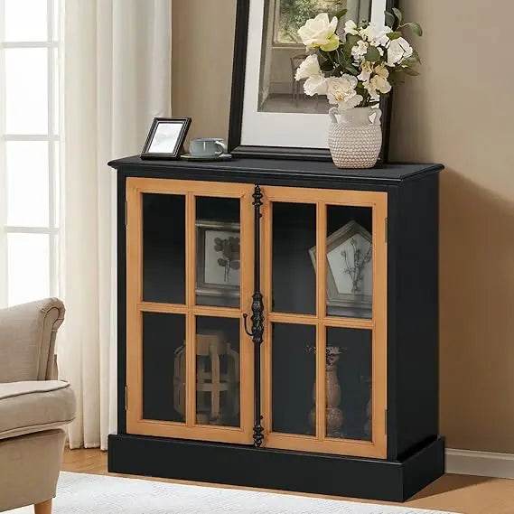 Black Gothic Carved Floral Accent Cabinet Vintage Rustic Storage with Embossed Doors - Le Joyau Store - black,durable,floral,rustic,wood - Metal Church Window