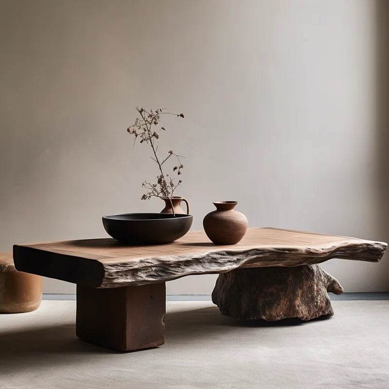 Rustic Wooden Coffee Table with Tree Bark Finish Antique Style Centerpiece Furniture - Le Joyau Store - antique,decor,modern,unique,wood - 120x60x45cm