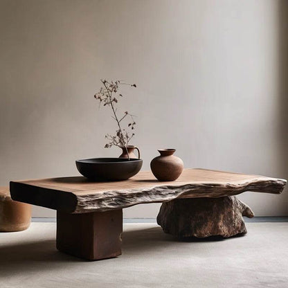 Rustic Wooden Coffee Table with Tree Bark Finish Antique Style Centerpiece Furniture - Le Joyau Store - antique,decor,modern,unique,wood - 120x60x45cm