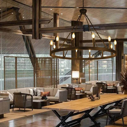 Gothic Industrial Wagon Wheel Chandelier Vintage Black Metal LED Pendant Light - Le Joyau Store - Black,Hanging,Iron,LED,Round - D100cm / Natural light 4000K