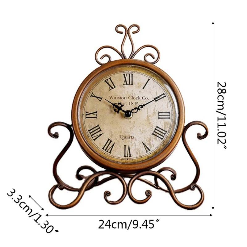 Victorian Style Vintage Bronze Iron Table Clock Retro Aged Mantel Clock - Le Joyau Store - battery,bronze,iron,retro,silent - 