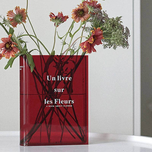 Modern Clear Acrylic Reading Book Flower Decor Vase - Le Joyau Store - acrylic,bookstyle,flowerarr,modern,transparent - Burgundy