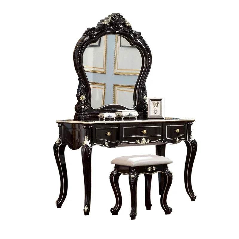 Gothic Black Baroque Vanity Desk with Mirror Victorian Makeup Table - Le Joyau Store - black,living,makeup,mirror,narrow - 1