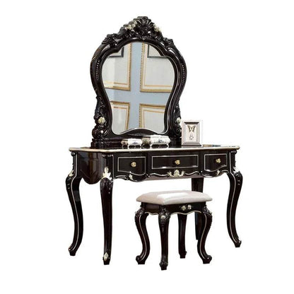 Gothic Black Baroque Vanity Desk with Mirror Victorian Makeup Table - Le Joyau Store - black,living,makeup,mirror,narrow - 1