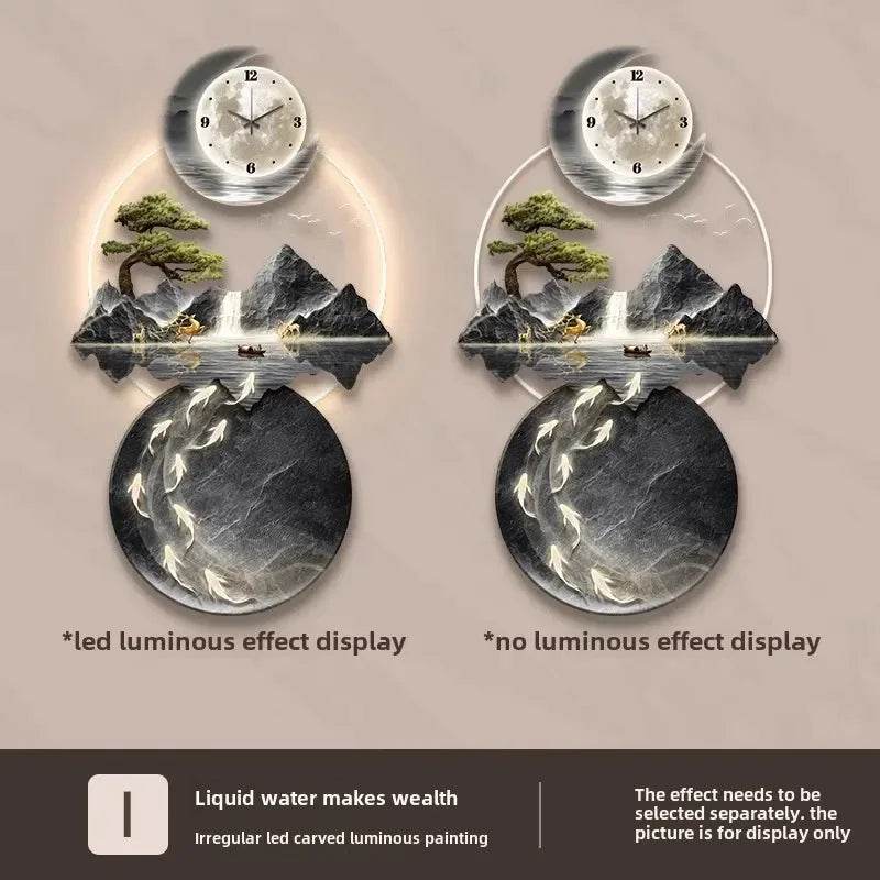 Luminous Moon & Mountains Scene Wall Clock LED Lamp Ambient Light & Sculpture Decor - Le Joyau Store - big size,cute,fashion,luminous,relogio - 1 / 50x100cm