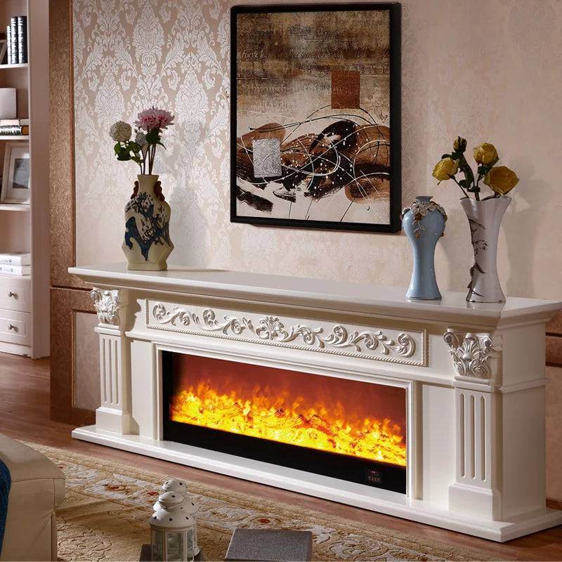 Vintage French Embossed Wooden TV Stand Rustic Fireplace Mantelpiece - Le Joyau Store - Luxury,Modern,White,Wooden - 1.2m Dark Decoration A