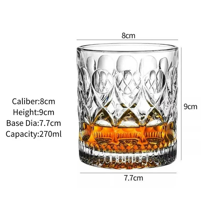 Vintage Embossed Whiskey Glass Classic Old Fashioned Tumbler for Bourbon & Scotch - Le Joyau Store - engraved,gift set,old fashion,premium,whiskey - C 300ml / 1pc