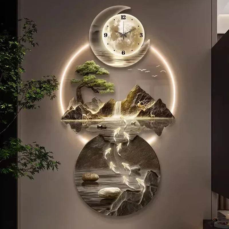 Luminous Moon & Mountains Scene Wall Clock LED Lamp Ambient Light & Sculpture Decor - Le Joyau Store - big size,cute,fashion,luminous,relogio - 1 / 50x100cm